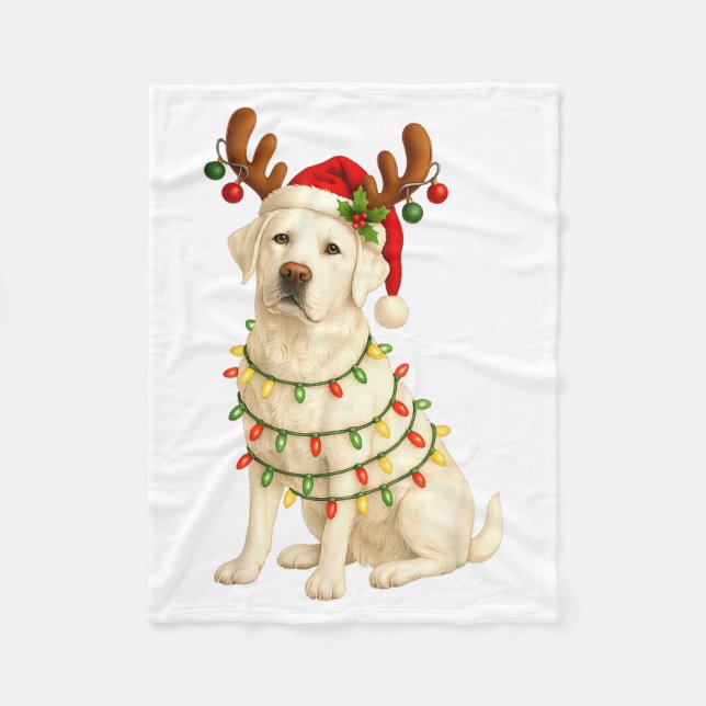 White Lab Christmas Tree Light Pajama Labrador Dog Fleecedecke (Vorderseite)