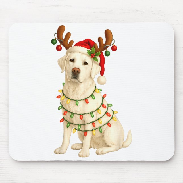 White Lab Christmas Tree Light Pajama Labrador Dog Mousepad (Vorne)
