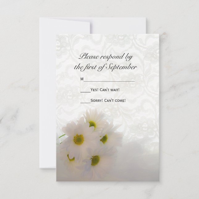 White Lace and Daisisises Wedding RSVP Karte (Vorderseite)