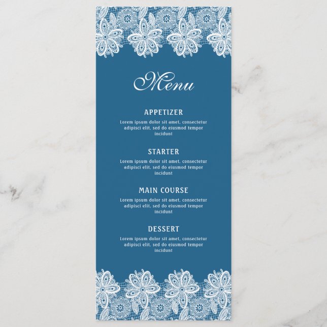 White Lace auf Blue Classic Menu Menükarte (Vorderseite)