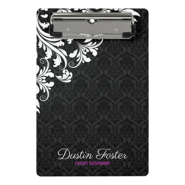 White Lace Black Damasks Mini Klemmbrett (Vorderseite)