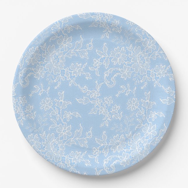 White Lace Blue Baby Boy Dusche Party Paper Teller (Vorderseite)