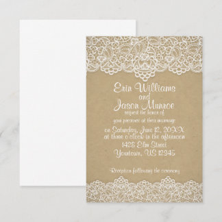 White Lace Brown Paper Wedding Einladung