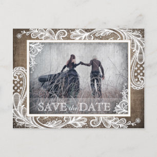 White Lace Burlap Modern Goth Foto Save the Date Ankündigungspostkarte