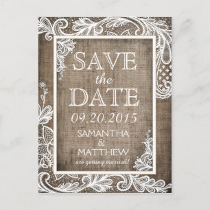 White Lace Burlap Modern Goth Save the Date Ankündigungspostkarte