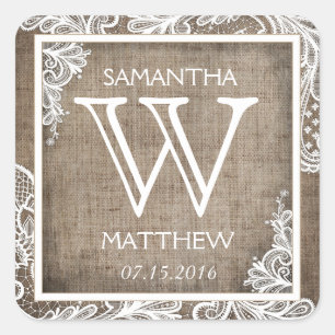 White Lace Burlap Modern Goth Wedding Geschenketik Quadratischer Aufkleber