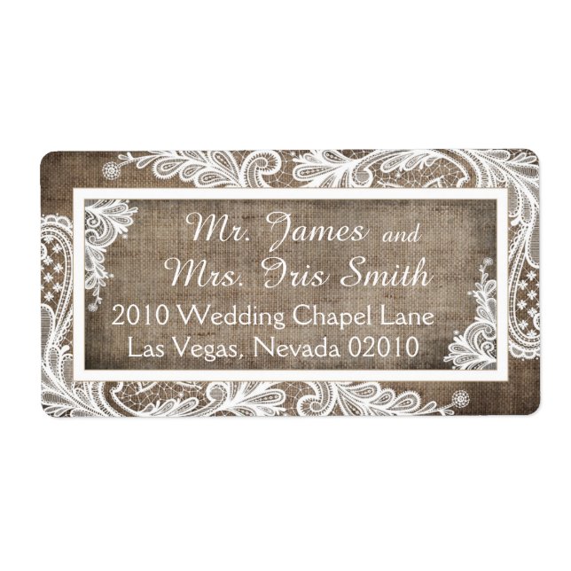 White Lace Burlap Modern Goth Wedding Label (Vorne)