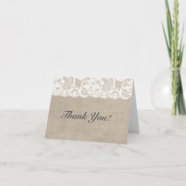 White Lace & Burlap Rustic Wedding Dankeschön Kart Dankeskarte (Vorderseite)