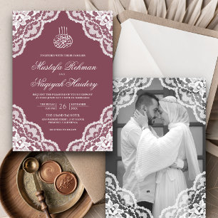 White Lace Dusty Pink Muslim Wedding Foto Einladung
