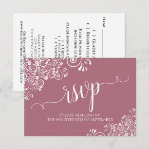 White Lace Dusty Rose Elegante Kalligraphie Hochze RSVP Karte