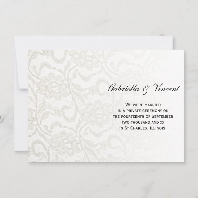 White Lace Ehe / Elopement Ankündigung (Vorderseite)