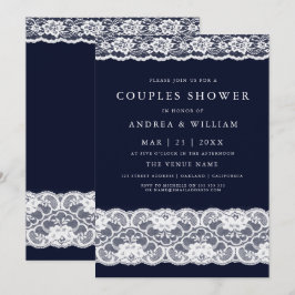 White Lace Elegante Moderne Navy Blue Couples Dusc Einladung
