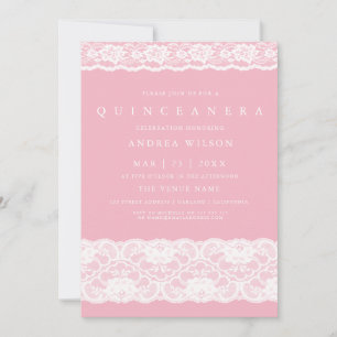 White Lace Elegante Rosa Quinceanera Party Einladu Einladung