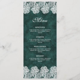 White Lace Emerald Green Imitats Velvet Classic Me Menükarte