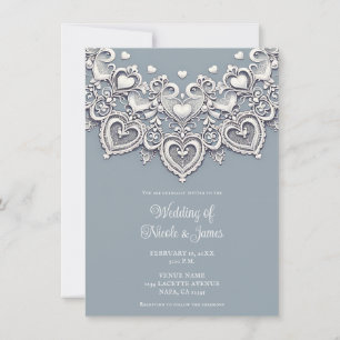 White Lace Herz Romantischer Charm Elegante Hochze Einladung