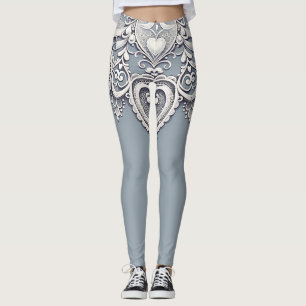 White Lace Herz Romantischer Charm Elegante Leggings