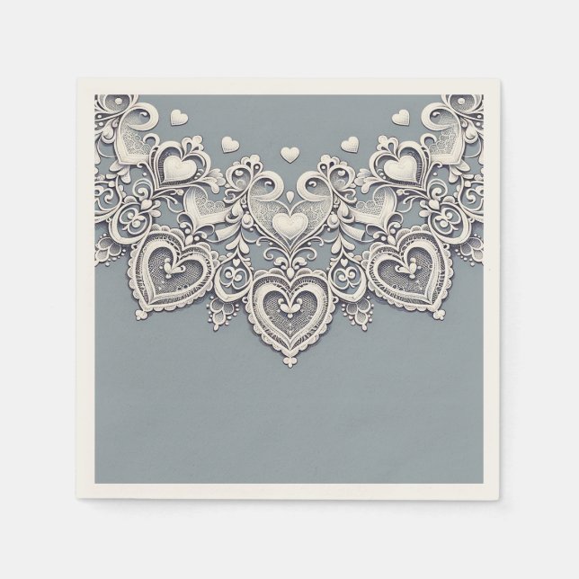 White Lace Herz Romantischer Charm Elegante Serviette (Vorderseite)