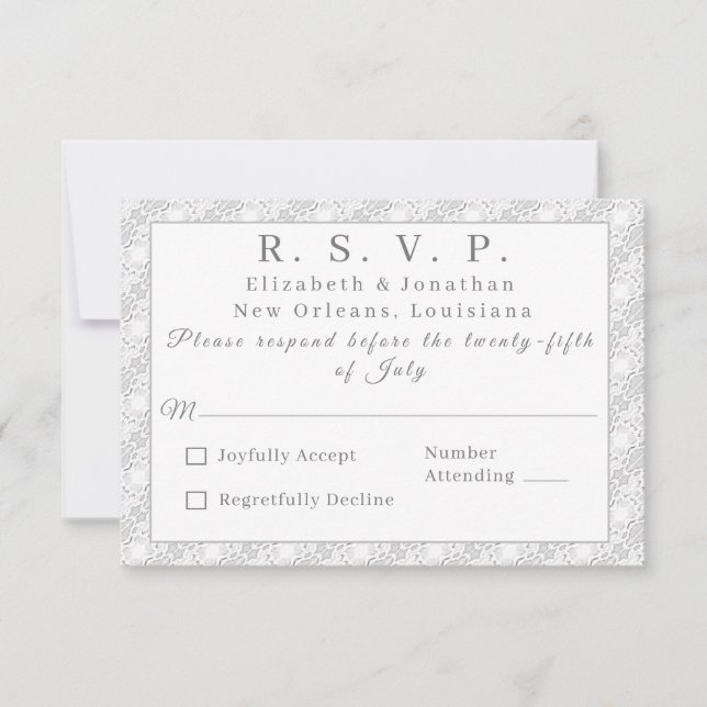 White Lace Katholische Mit Monogramm Antwortkarte RSVP Karte (Vorderseite)