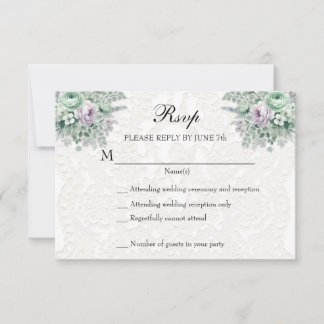 White Lace MInt Green Lavender Floral UAWG RSVP Karte