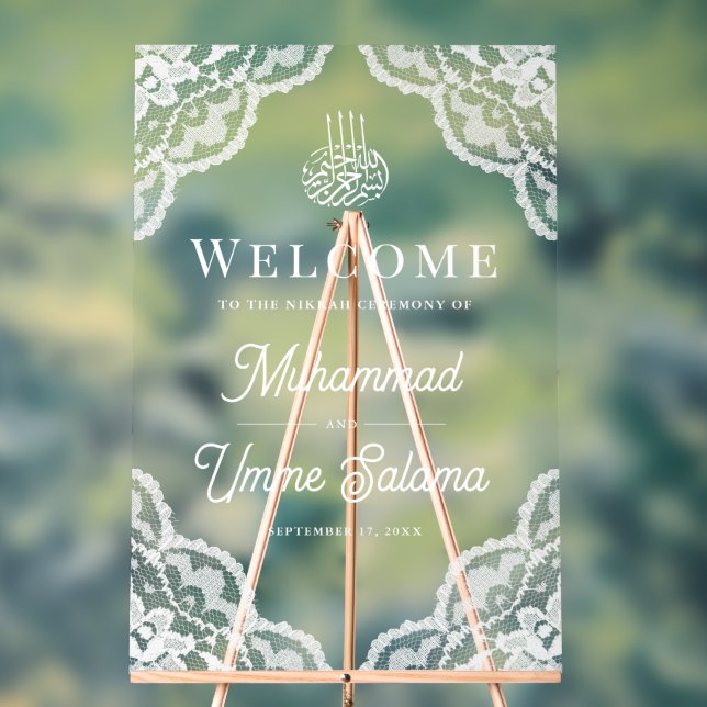 White Lace Muslim Wedding Welcome Acrylschild (Neutral)