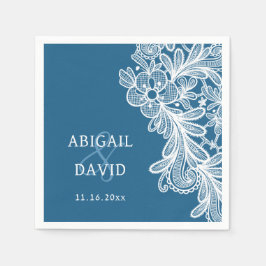 White Lace on Blue Wedding Serviette