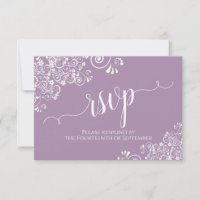 White Lace on Lavender Elegante Calligraphy Weddin