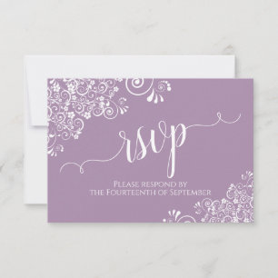 White Lace on Lavender Elegante Calligraphy Weddin RSVP Karte