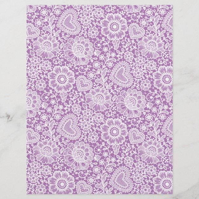 White Lace on Lila Arts & Craft Scrapbook Paper (Vorderseite)