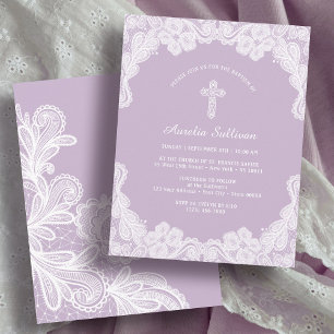 White Lace on Lilac Baptisse Einladung