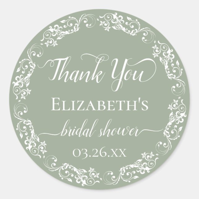 White Lace on Sage Green Brautparty Vielen Dank Runder Aufkleber (Vorderseite)