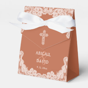 White Lace on Terracotta Religious Wedding Zent Geschenkschachtel