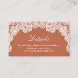 White Lace on Terracotta Wedding Details Website Begleitkarte