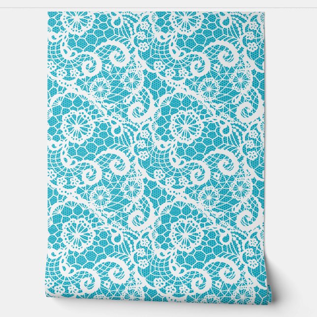 White Lace on Turquoise Tapete (Abrollen)