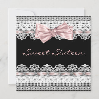 White Lace Pink Black 16 . Geburtstag Geburtstagsp Einladung