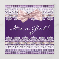White Lace Pink Ribbon Girl Lila Baby Dusche