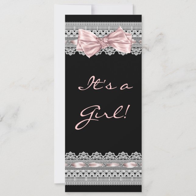 White Lace Pink und Black Baby Girl Dusche Einladung (Vorderseite)