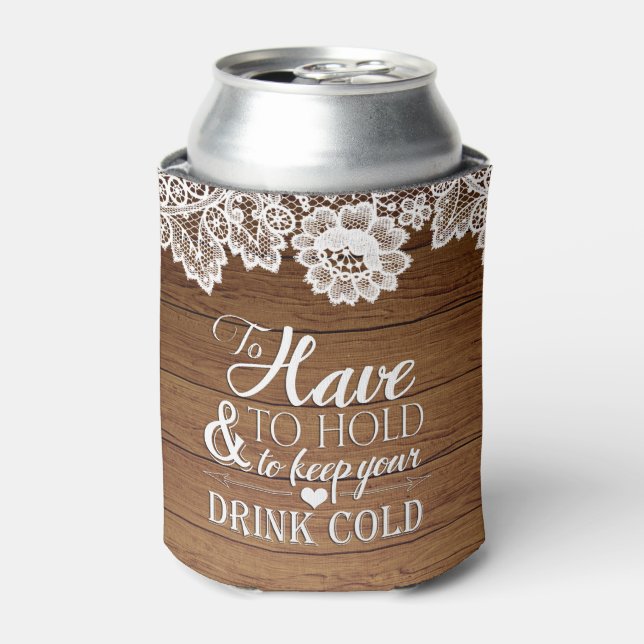 White Lace Rustic Barn Wood Monogram Wedding Drink Dosenkühler (Kanne Vorderseite)