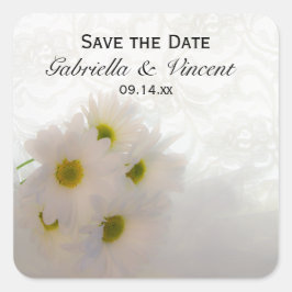 White Lace und Daisises Wedding speichern das Datu Quadratischer Aufkleber