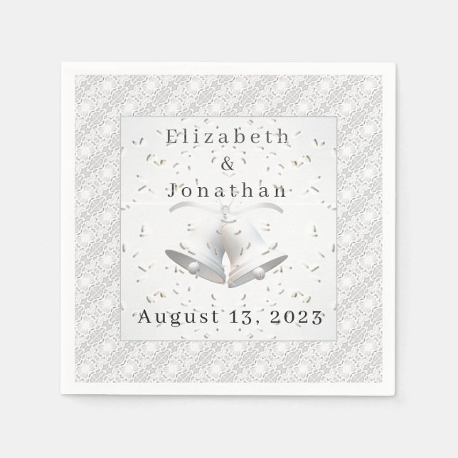 White Lace & Wedding Bells Paper Napkin Serviette (Vorderseite)