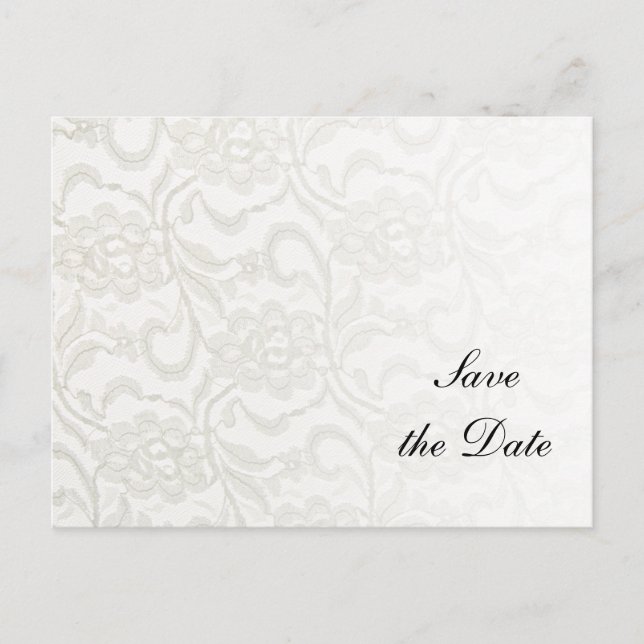 White Lace Wedding Save the Date Ankündigungspostkarte (Vorderseite)