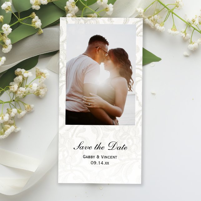 White Lace Wedding Save the Date Foto Card (Von Creator hochgeladen)