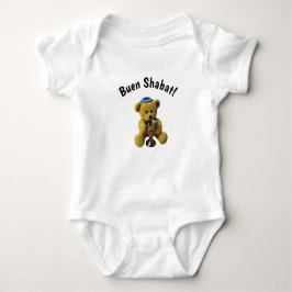 White Ladino Shabbat Teddy Bear Baby Bodysuit Strampler