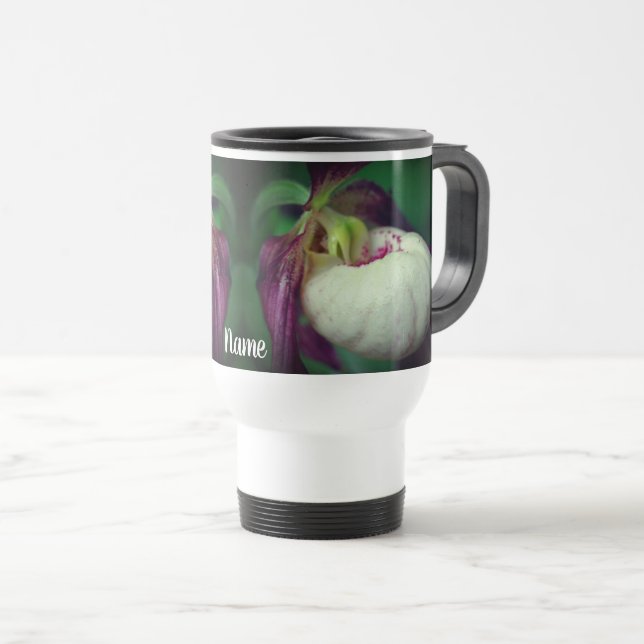 White Lady Slipper Blume Personalisiert Reisebecher (VorderseiteRechts)