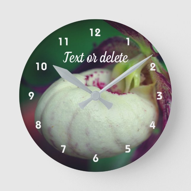 White Lady Slipper Orchid Flower Personalized Runde Wanduhr (Vorderseite)