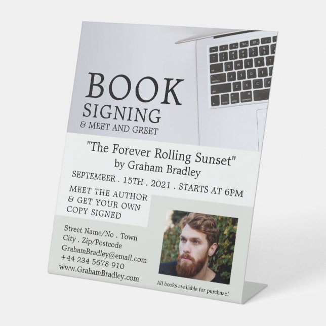 White Laptop, Writers Book Signing Advertising Sockelschild (Vorderseite)