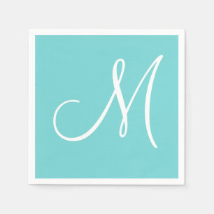 White Large Elegante Monogram Pastell Aquamarin Serviette