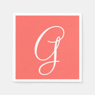 White Large Elegante Monogram   Pastell Red Serviette