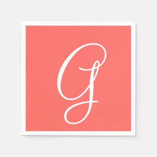 White Large Elegante Monogram | Pastell Red Serviette (Vorderseite)
