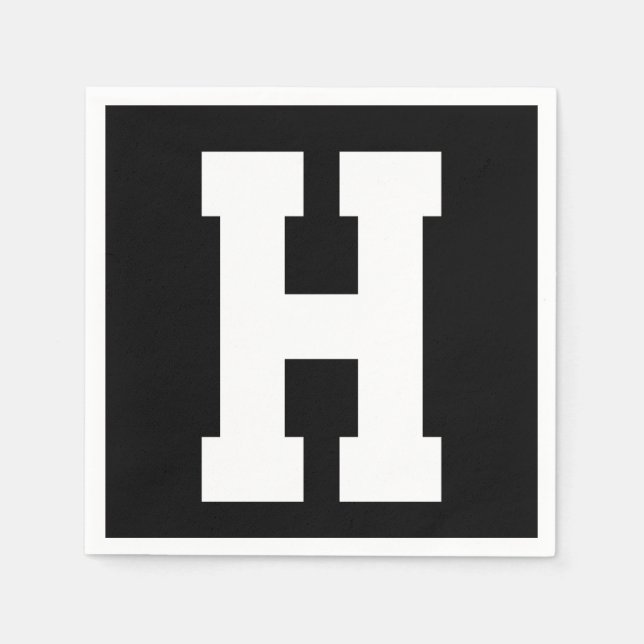 White Large Modern Initial | Schwarz Serviette (Vorderseite)
