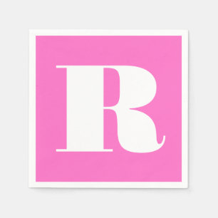 White Large Stylish Monogram   Neon Pink Serviette